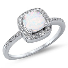 Load image into Gallery viewer, Sterling Silver Stylish White Lab Opal Cushion Cut with Halo and Inlay Clear CZ Ring, Face Height of 9MM