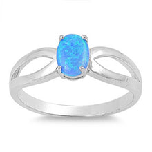 Load image into Gallery viewer, Sterling Silver Stylish Blue Lab Opal Oval Cut Open Band Ring with Face Height of 6MM