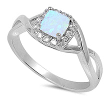 Load image into Gallery viewer, Sterling Silver Square White Lab Opal Rings With CZ StonesAnd Face Height 8mm