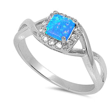 Load image into Gallery viewer, Sterling Silver Elegant Design Blue Lab Opal Princess Cut with Halo Clear CZ Promise RingAnd Face Height of 8MM
