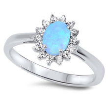 Load image into Gallery viewer, Sterling Silver Oval Shape Light Blue Lab Opal Rings With CZ SonesAnd Face Height 10mm
