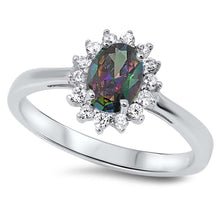Load image into Gallery viewer, Sterling Silver Oval With Rainbow Topaz And Cubic Zirconia Ring