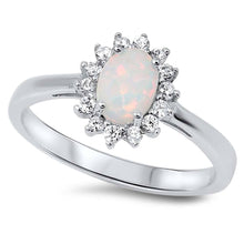 Load image into Gallery viewer, Sterling Silver Modish White Lab Opal Oval Cut with Halo Clear CZ RingAnd Face Height of 11MM