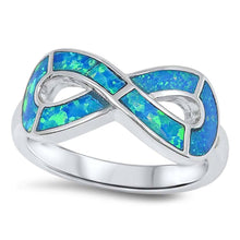 Load image into Gallery viewer, Sterling Silver Modish Infinity Design Inlay with Blue Lab Opal Thick Band RingAnd Face Height of 9MM