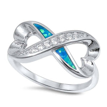 Load image into Gallery viewer, Sterling Silver Fancy Infinity Heart Design with Blue Lab Opal Inlaid and Clear Czs RingAnd Face Height of 10MM