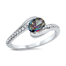 Load image into Gallery viewer, Sterling Silver Oval with Rainbow Topaz and Cubic Zirconia Ring
