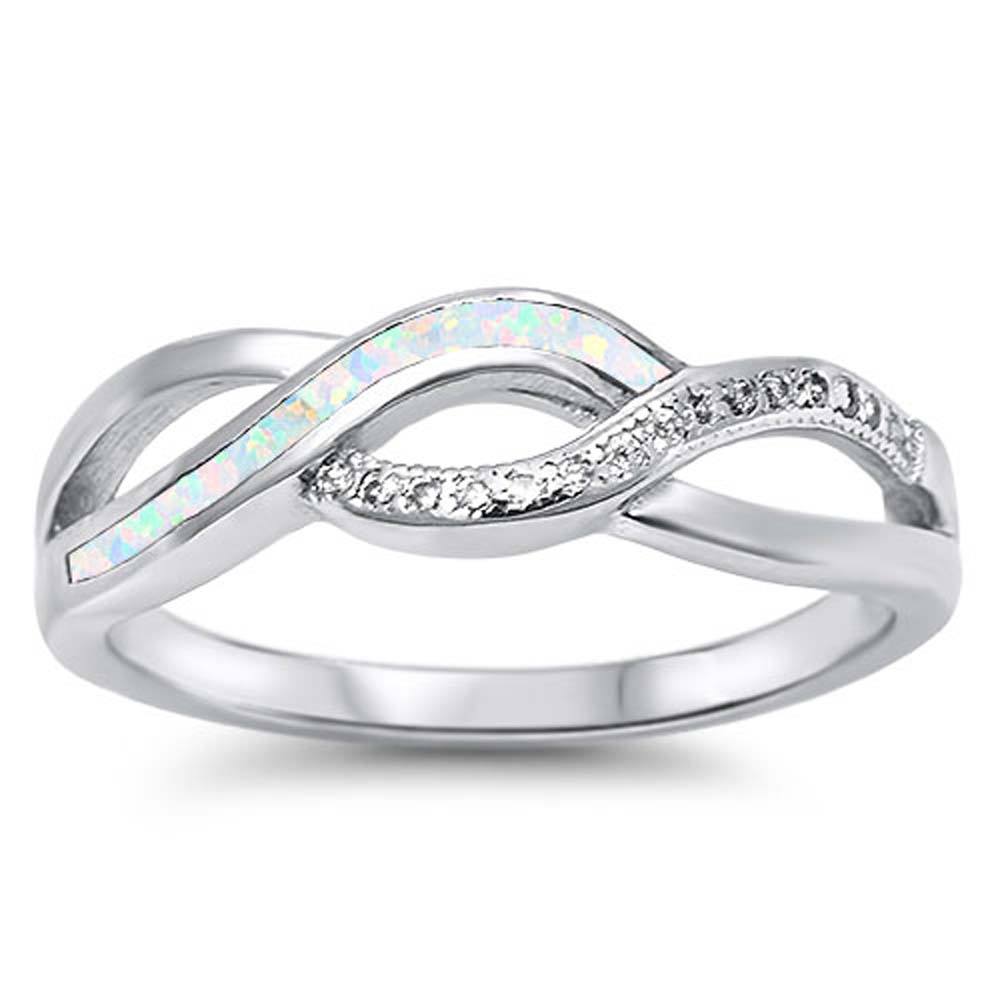 Sterling Silver Infinity White Lab Opal Rings With CZ StonesAnd Face Height 6mm
