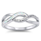 Sterling Silver Infinity White Lab Opal Rings With CZ StonesAnd Face Height 6mm