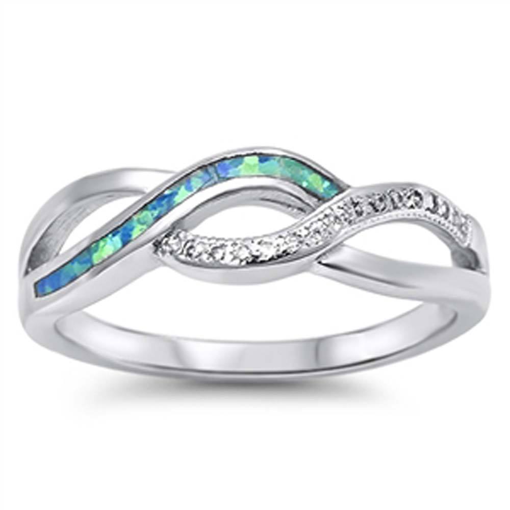 Sterling Silver Infinity Blue Lab Opal Rings with CZ Stones, Face Height 6MM