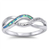 Sterling Silver Infinity Blue Lab Opal Rings with CZ Stones, Face Height 6MM