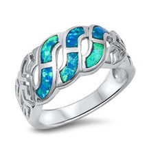 Load image into Gallery viewer, Sterling Silver Fancy Curb Link Inlaid with Blue Lab Opal RingAnd Face Height of 11MM
