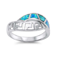 Load image into Gallery viewer, Sterling Silver Fancy Shape Band Inlaid with Blue Lab Opal and Key Maze Design Ring with Face Height of 9MM