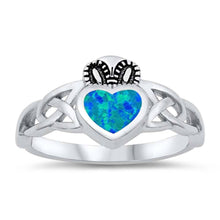 Load image into Gallery viewer, Sterling Silver Braided design Band with Solitaire Heart Shaped Lab Blue Opal Center StoneAnd Face Height of 11MM