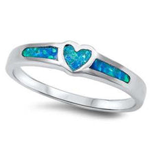 Load image into Gallery viewer, Sterling Silver Heart Shape Blue Lab Opal RingsAnd Face Height 5mm
