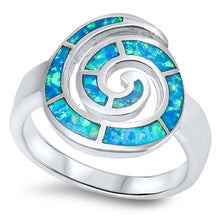 Load image into Gallery viewer, Sterling Silver Modish Round Spiral Design Inlaid wih Blue Lab Opal RingAnd Face Height of 17MM