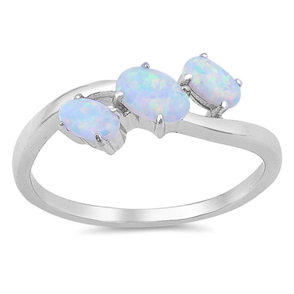 Sterling Silver Three White Lab Opal Rings, Face Height 9mm