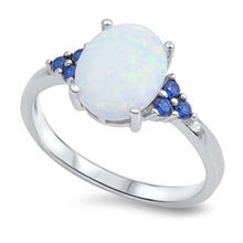 Load image into Gallery viewer, Sterling Silver White Lab Opal Ring with Blue Sapphire And Ring Face Height of 10MM