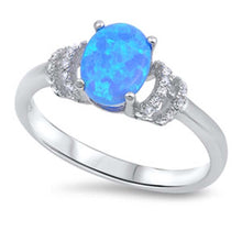 Load image into Gallery viewer, Sterling Silver Pave Set Cz Ring with a Prong Set Blue Lab OpalAnd Ring Face Height of 8MM