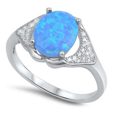 Load image into Gallery viewer, Sterling Silver Pave Set Cz Ring with a Prong Set Blue Lab OpalAnd Ring Face Height of 12MM