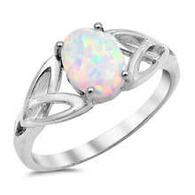 Load image into Gallery viewer, Sterling Silver Oval White Lab Opal RingsAnd Face Height 8mm