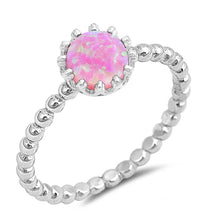 Load image into Gallery viewer, Sterling Silver Round Shaped Pink Lab Opal Ring