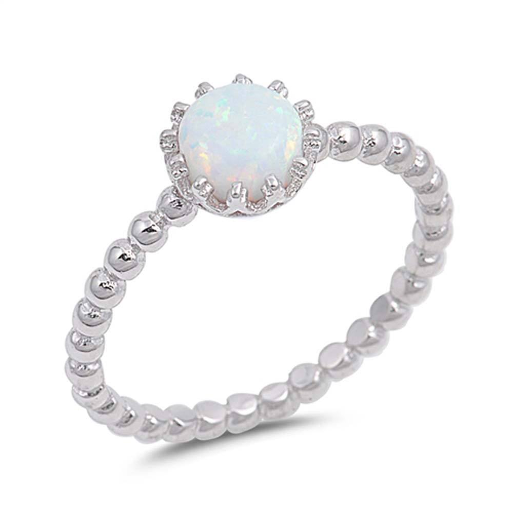 Sterling Silver Round White Lab Opal RingsAnd Face Height 8mm