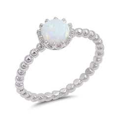 Sterling Silver Round White Lab Opal RingsAnd Face Height 8mm