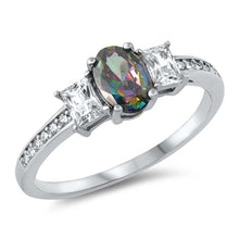 Load image into Gallery viewer, Sterling Silver Oval With Rainbow Topaz And Cubic Zirconia Ring