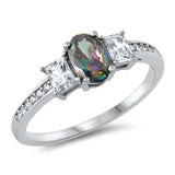 Sterling Silver Oval With Rainbow Topaz And Cubic Zirconia Ring