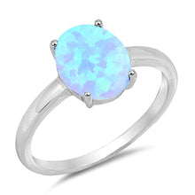Load image into Gallery viewer, Sterling Silver Round Shaped Light Blue Lab Opal Ring