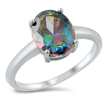 Load image into Gallery viewer, Sterling Silver Oval 10mm Rainbow Topaz Cubic Zirconia Ring