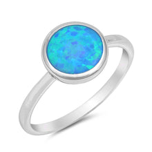 Load image into Gallery viewer, Sterling Silver Ring with Round Blue Lab Opal Stone in the Middle and Ring Face Height of 10MM