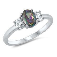 Load image into Gallery viewer, Sterling Silver Oval With Rainbow Topaz And Cubic Zirconia Ring