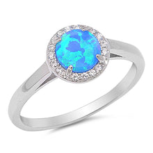 Load image into Gallery viewer, Sterling Silver Round Blue Lab Opal Rings With CZ StonesAnd Face Height 8mm