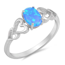 Load image into Gallery viewer, Sterling Silver Double Heart Oval Shape Blue Lab Opal Rings, Face Height 7mm
