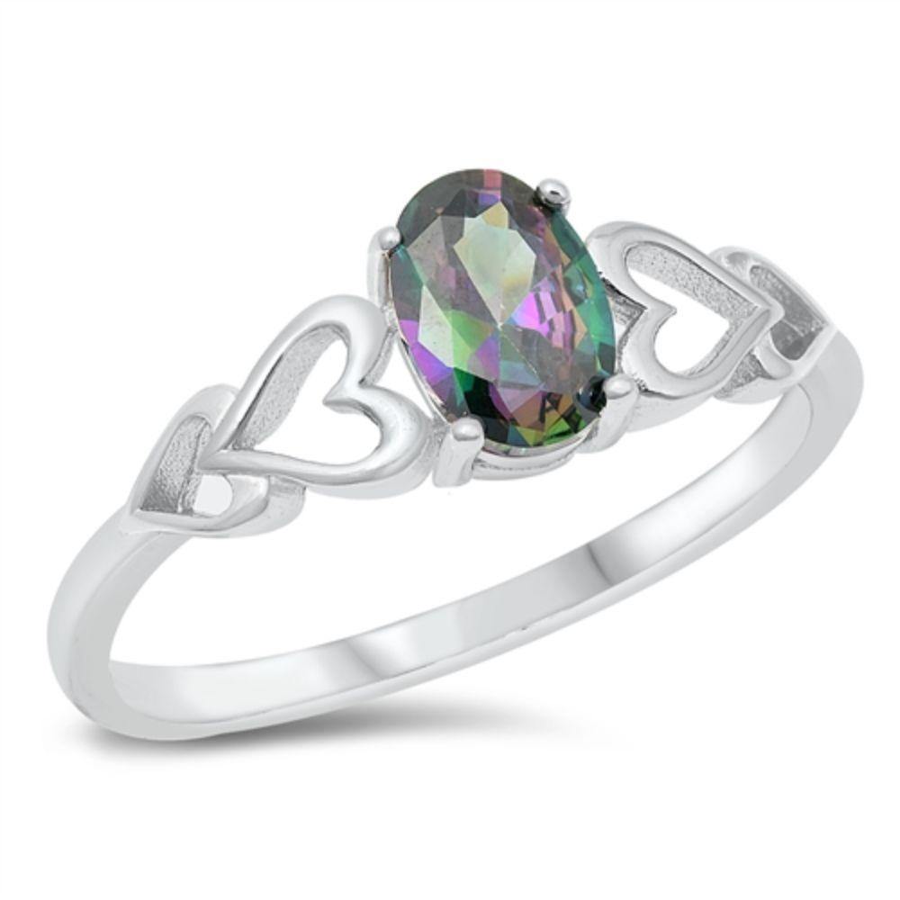 Sterling Silver Rhodium Plated Rainbow Topaz CZ Ring