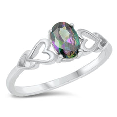 Sterling Silver Rhodium Plated Rainbow Topaz CZ Ring