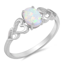 Load image into Gallery viewer, Sterling Silver Double Heart Oval Shape White Lab Opal Rings, Face Height 7mm