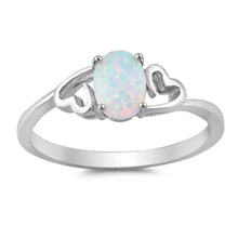 Load image into Gallery viewer, Sterling Silver Heart With Oval Shape White Lab Opal RingsAnd Face Height 7mm
