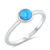 Sterling Silver Round Blue Lab Opal RingsAnd Face Height 7mm