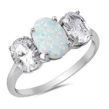 Load image into Gallery viewer, Sterling Silver White Lab Opal Stone with Clear CZ Stones RingAnd Face Height of 9 mm