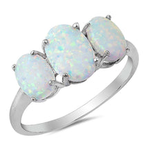 Load image into Gallery viewer, Sterling Silver Tri Oval Shape White Lab Opal RingsAnd Face Height 9mm