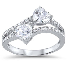 Load image into Gallery viewer, Sterling Silver Clear CZ Hearts Ring and Face Height of 13 mm