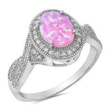 Load image into Gallery viewer, Sterling Silver Oval Pink Lab Opal Rings With CZ StonesAnd Face Height 13mm
