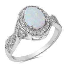 Load image into Gallery viewer, Sterling Silver White Lab Opal Stone with Clear CZ RingAnd Face Height of 13 mm