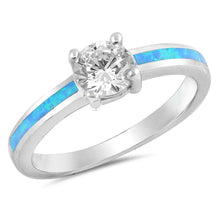 Load image into Gallery viewer, Sterling Silver Blue Lab Opal Band with Clear CZ StoneAnd Face Height of 6 mm
