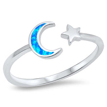 Load image into Gallery viewer, Sterling Silver Moon And Star Blue Lab Opal Rings, Face Height 8mm