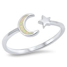 Load image into Gallery viewer, Sterling Silver Moon and Star White Lab Opal Rings, Face Height 8mm