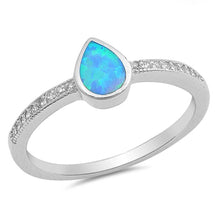 Load image into Gallery viewer, Sterling Silver Pear Shape Blue Lab Opal Rings With CZ StonesAnd Face Height 7mm