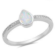 Load image into Gallery viewer, Sterling Silver Pear Shape White Lab Opal Rings With CZ StonesAnd Face Height 7mm